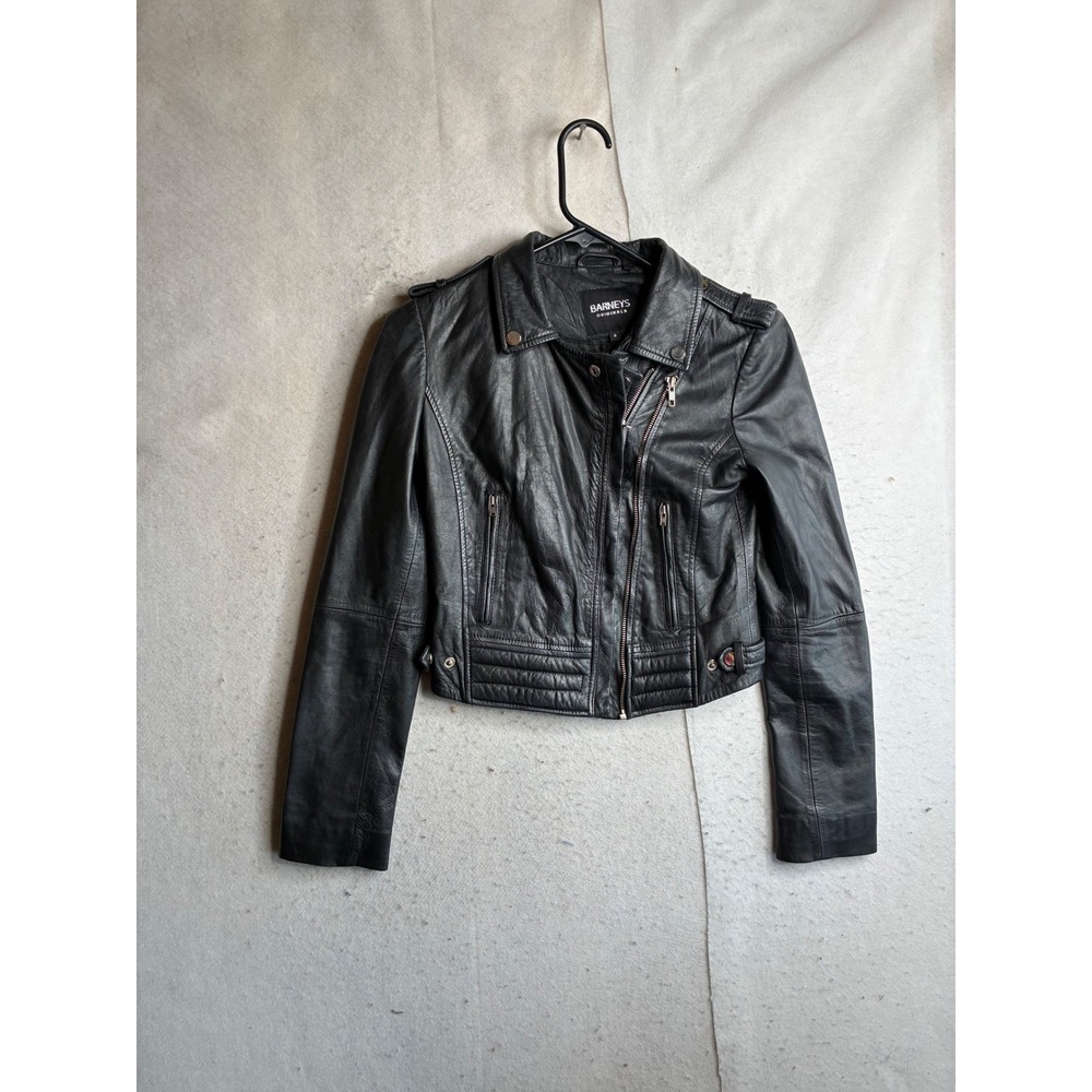 Barneys Originals Mens Black Sheep Leather Biker Moto Jacket Size 8 INNSEX149DEL